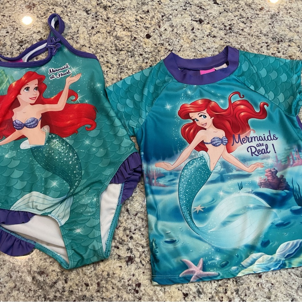 DISNEY Girls Sz 6X Mermaid 2 pc Swimsuit & Sun Protective Top